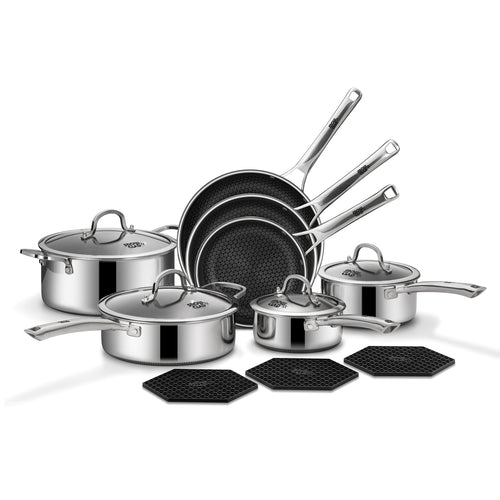 SNOWCLAD 14-Piece Hybrid Stainless Steel Cookware Set